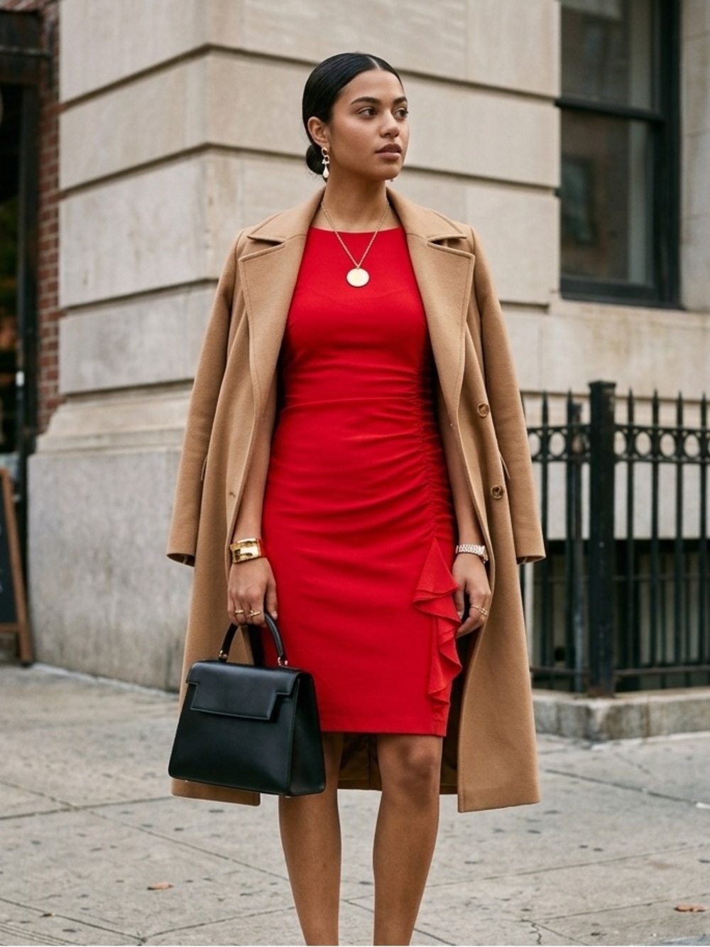 Vintage Moschino red sheath dress with ruffle detail - size Medium (M)